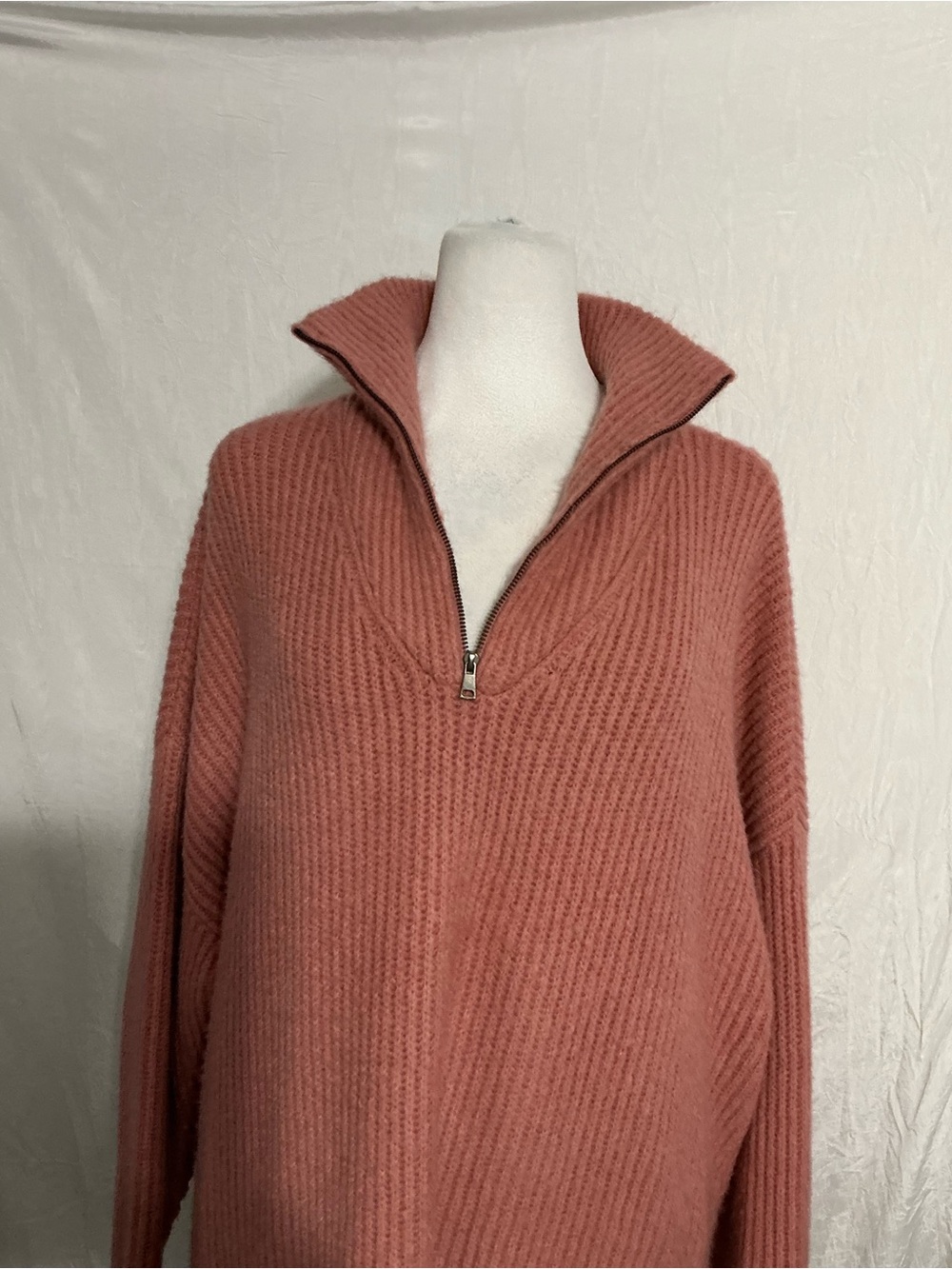 Oversized Quarter-Zip Ribbed Sweater - Dusty Rose - Picture 2 of 6